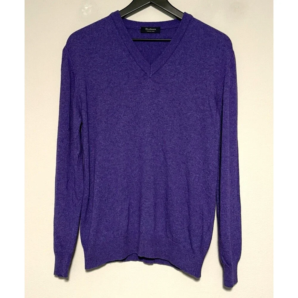 Cashmere Womens Sweater Large Cashmere Wool Silk Blend Pullover Purple V-Neck